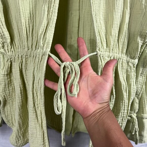 Lush Cotton Gauze Open Back Long Sleeve Top Womens S Chartreuse Boho Cottage - Picture 7 of 12